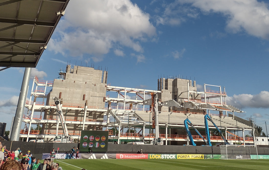 The Kop stand under redevelopment at the Racecourse Ground, Wrexham