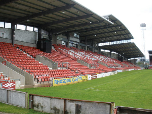 The main stand at the Racecourse Ground, Wrexham