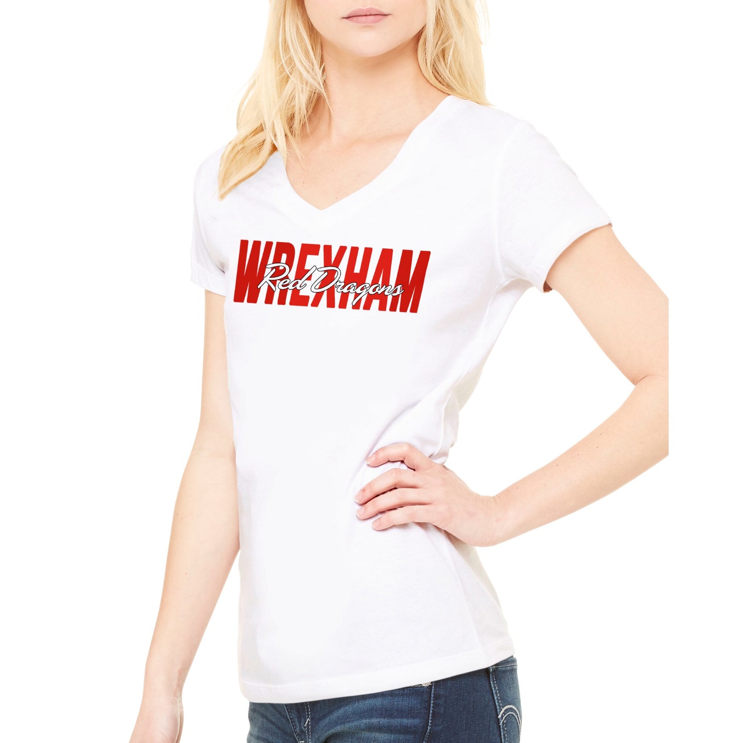 Wrexham Red Dragons Premium Womens V-Neck T-shirt